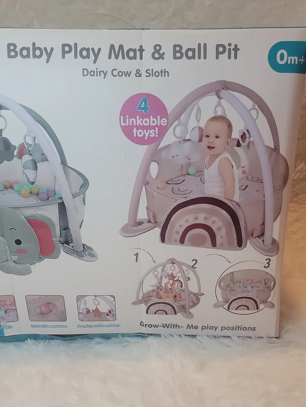 NIB Neutral Rainbow Baby Play Mat & Ball Pit. 30 Balls Included. Never Used.